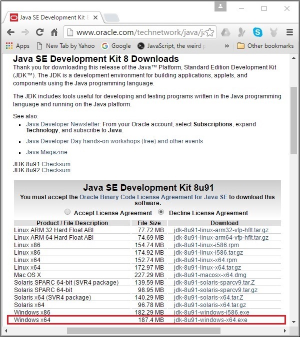 Java SE开发工具包8下载页面